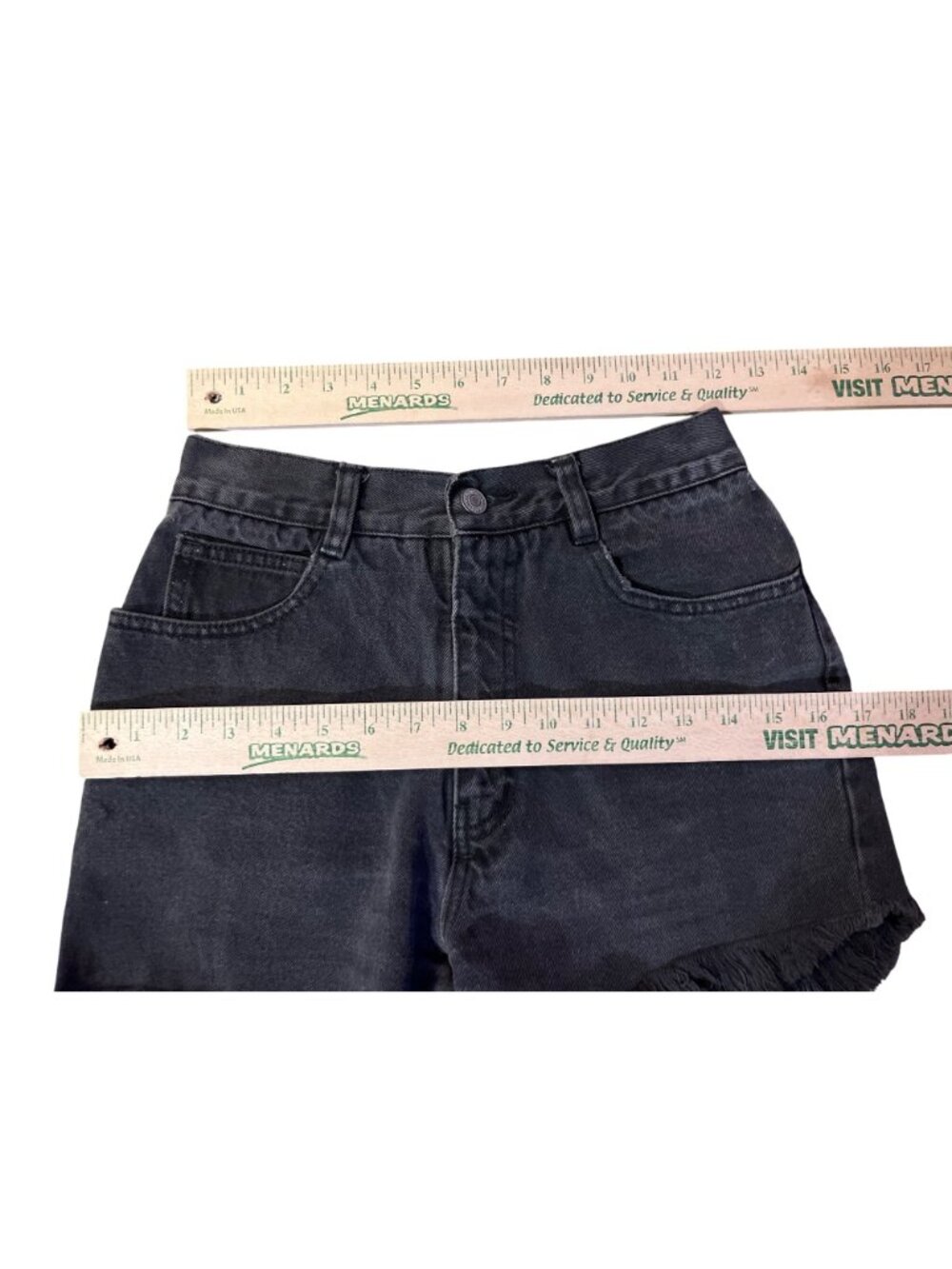 Vintage Jordache Black Denim Shorts Raw Hem Juniors 7/8 Used Y2K - Picture 7 of 14